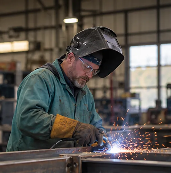 A welder at work in a fabrication shop
