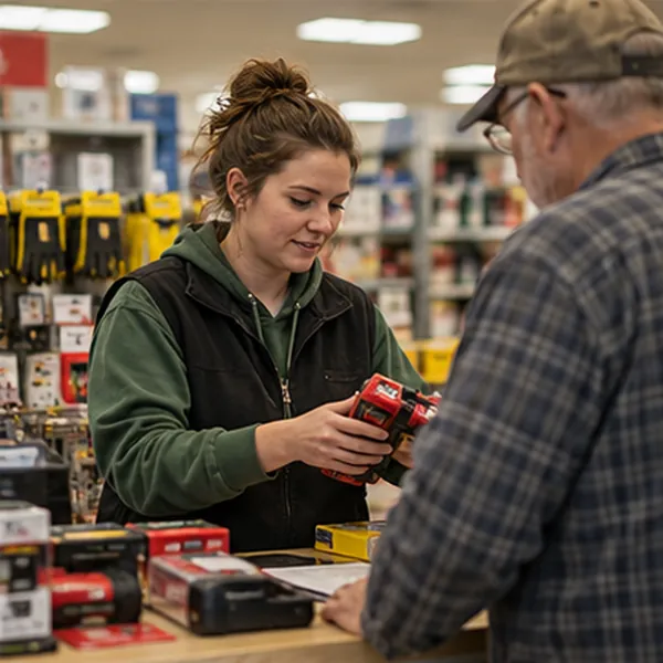 A store associate helping a customer at the counter